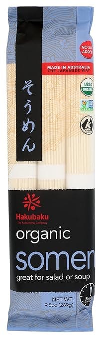 Hakubaku Organic Non GMO Somen No Salt Added 9.5 Oz 有机 无盐 非转基因 细面条 挂面