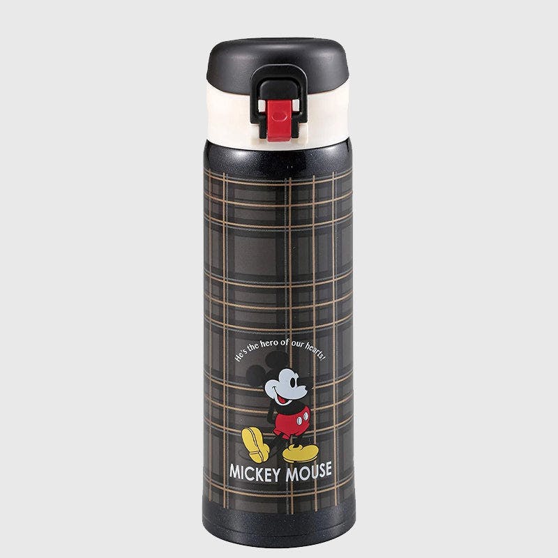 日本珍珠生活  本土版 双层保温杯 保冷杯 旅行杯 真空杯 One-Touch Personal Bottle,16.9 fl oz (500 ml), Mickey Mouse, Checkered