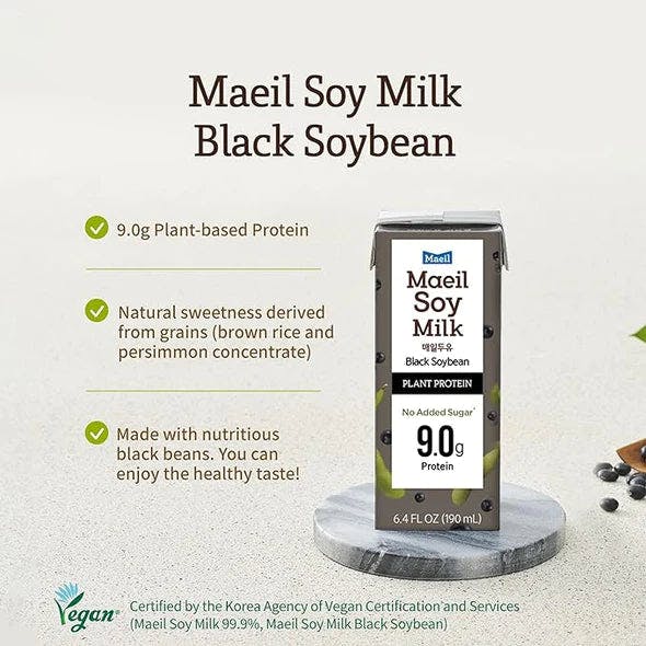韩国 Maeil Black Soy Milk 6.4 fl.oz(190ml) Vegan 1 each 无添加 无糖 纯素 黑豆奶 1瓶【最佳尝味期BBD 2/17/2024】