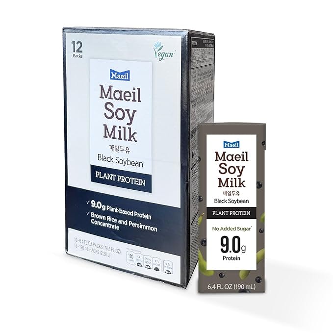 韩国 Maeil Black Soy Milk 6.4 fl.oz(190ml) 12 Packs Vegan 无添加 无糖 纯素 黑豆奶 12盒/箱