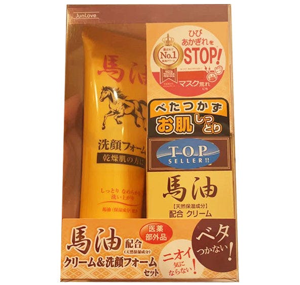 日本 JUN牌 马油洗面奶和面霜套装 天然保湿成分 不紧绷 无添加