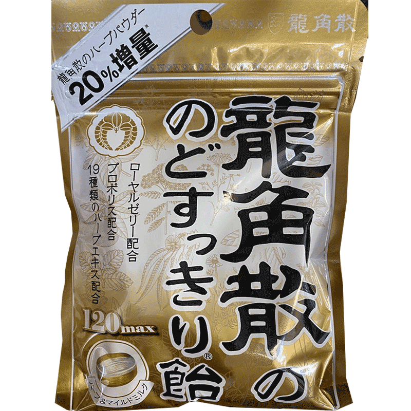 日本进口 龙角散 RYUKAKUSAN 润喉糖 牛奶蜂胶口味 Herbal Throat Drops Honey Milk Flavor 88g