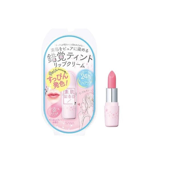 日本SANA莎娜 素肌纪念日 24小时裸妆润色唇膏 #01粉红色 自然裸妆感 麝香苹果茶香