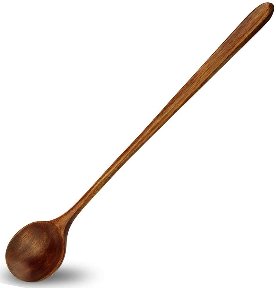 木勺 勺子 27.7厘米 天然木制烹饪长勺 漆皮长勺 长柄搅拌勺 煮锅 麻婆豆腐 汤勺