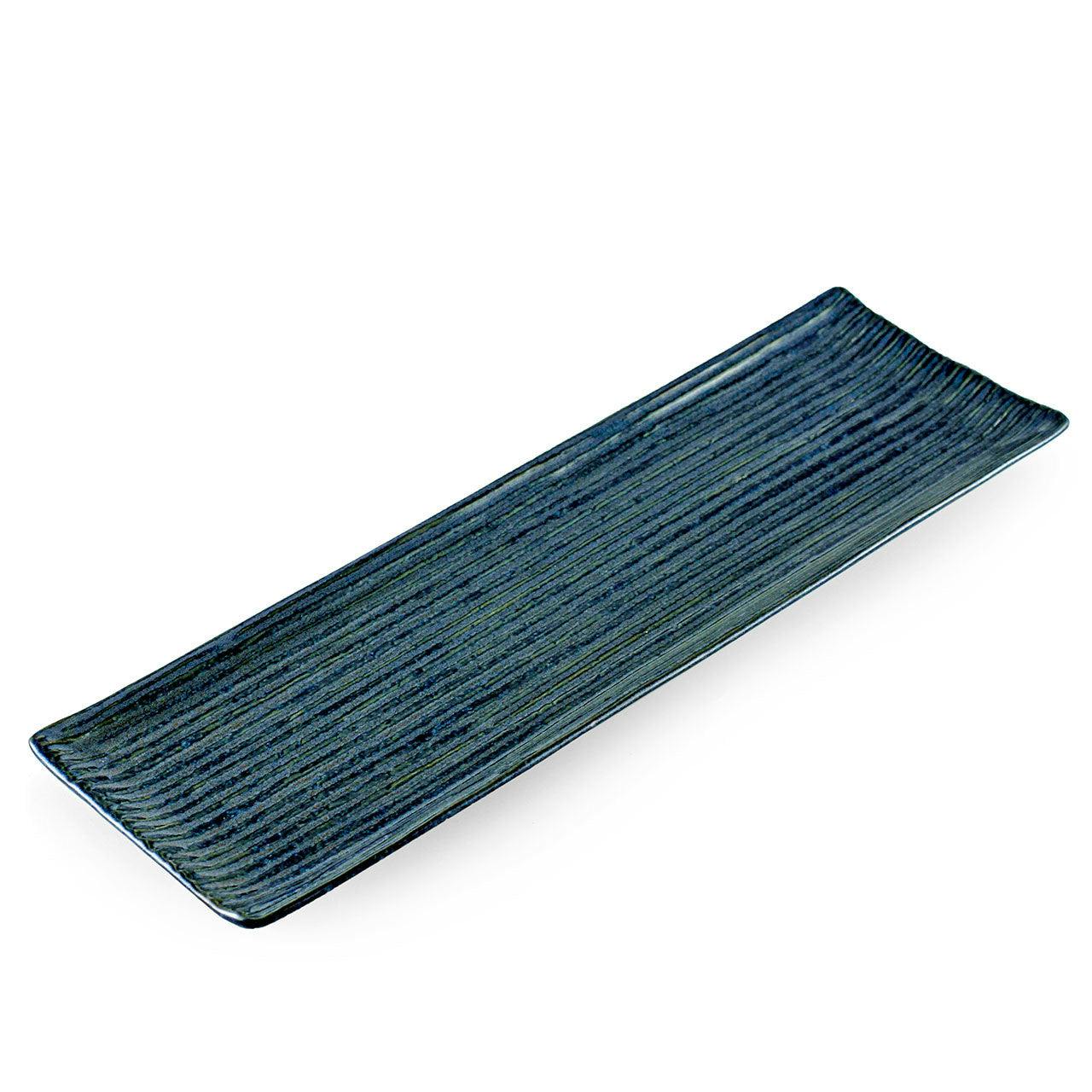 Ai Blue Rectangular Plate with Lines 深蓝带条纹 长方形 寿司 盘子 13.2" x 4.2"