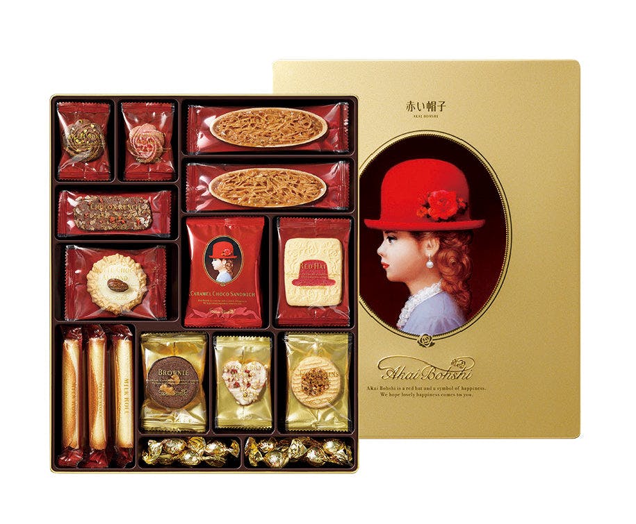 【现货】 日本 经典红帽子礼盒 金色 铁盒 12种 66枚