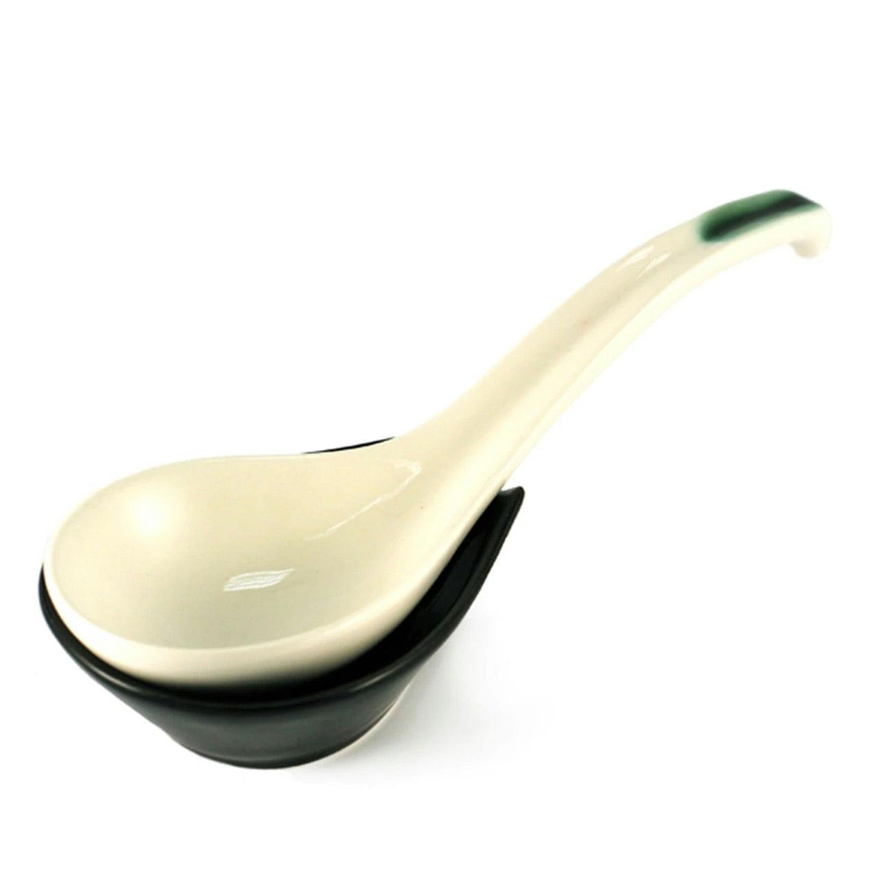 日本 汤勺 Ceramic Extra Large Renge Ramen Spoon 2.8" width with Holder